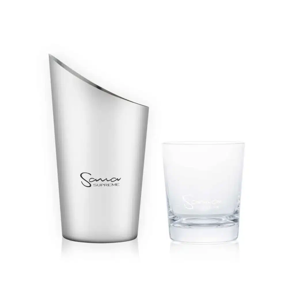 Sana 727 Supreme Bohemian crystal juice glass and stainless-steel pulp catcher