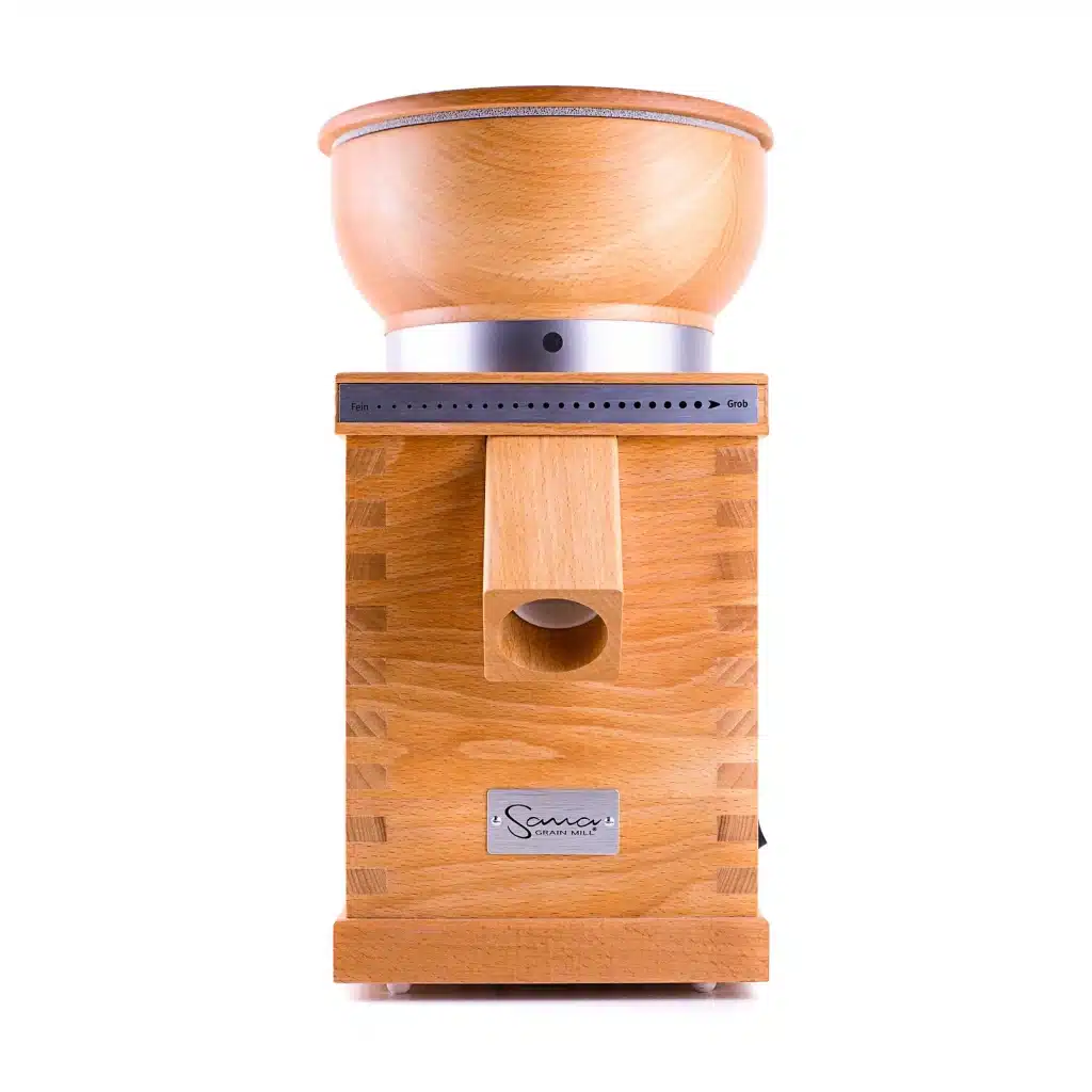 Sana Grain Mill 360W premium beechwood stone grain mill - Front View
