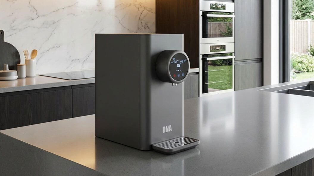 DNA Water Purifier 2 standing on a kitchen island with no plumbing connected