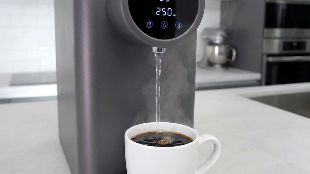DNA Water Purifier 2 dispensing hot water into a cup of coffee