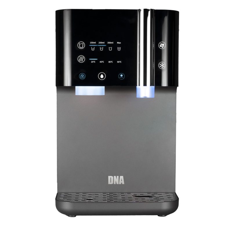 DNA Water Bar front view with the touch panel lit