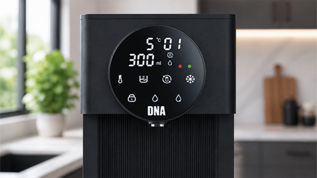 DNA Water Cooler digital display with temperature and volume settings
