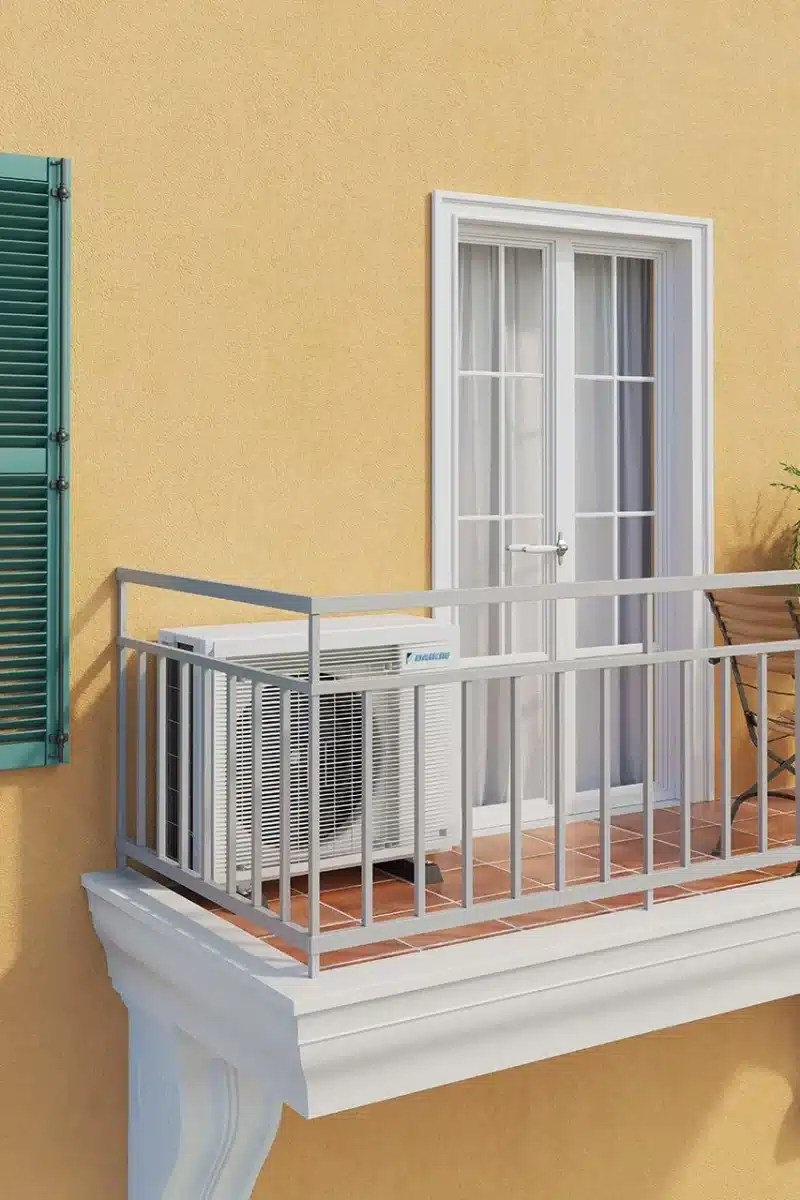Daikin Multi Split outdoor air conditioning unit installed outside a modern residence