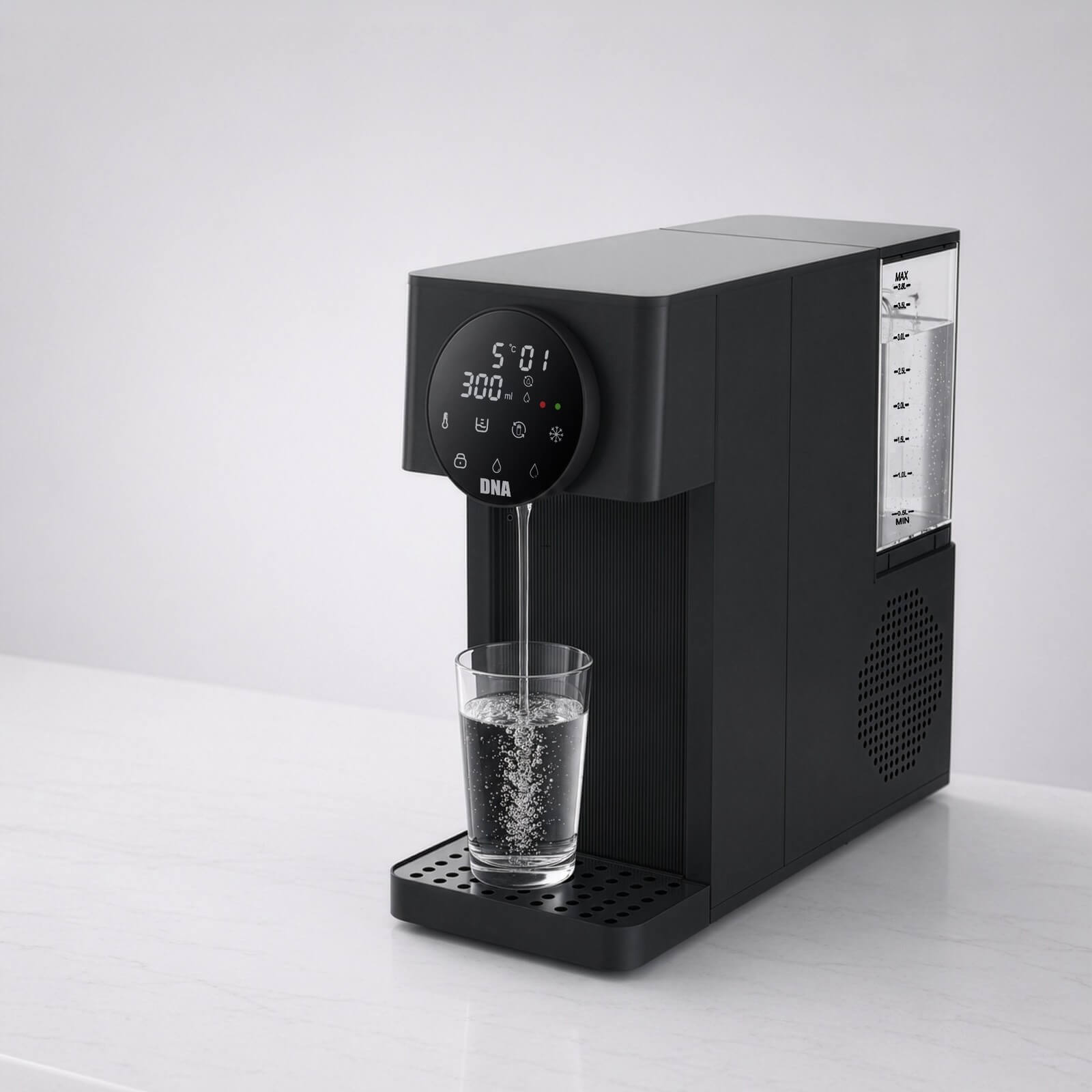 DNA Water Cooler dispensing filtered water into a glass