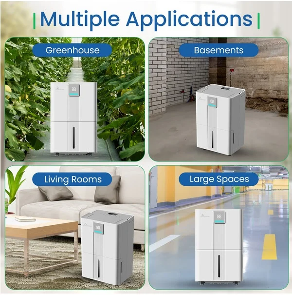 GMC 40L dehumidifier in a greenhouse, basement, living room and large space