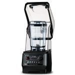 Kuvings CB850 commercial blender seen from an angle with the hood raised