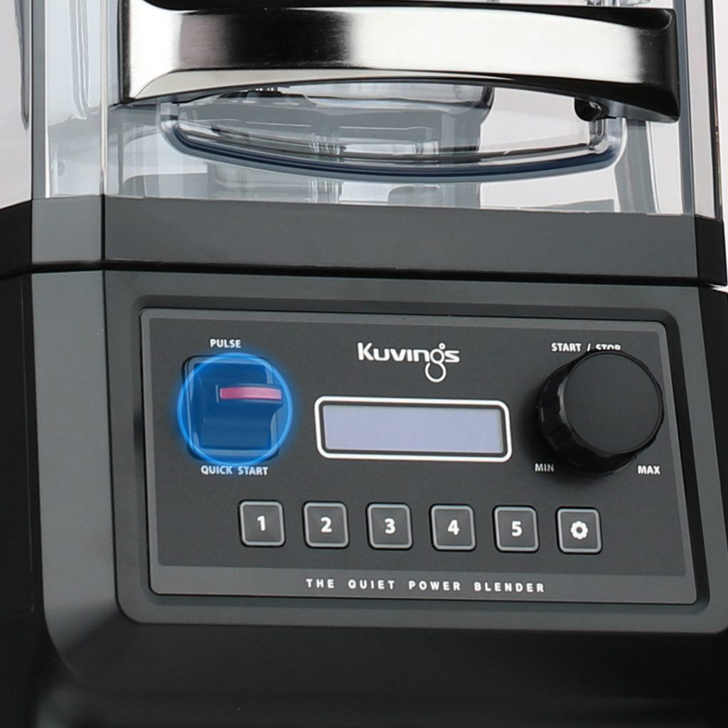 Kuvings CB850 control panel showing the speed dial and five preset buttons