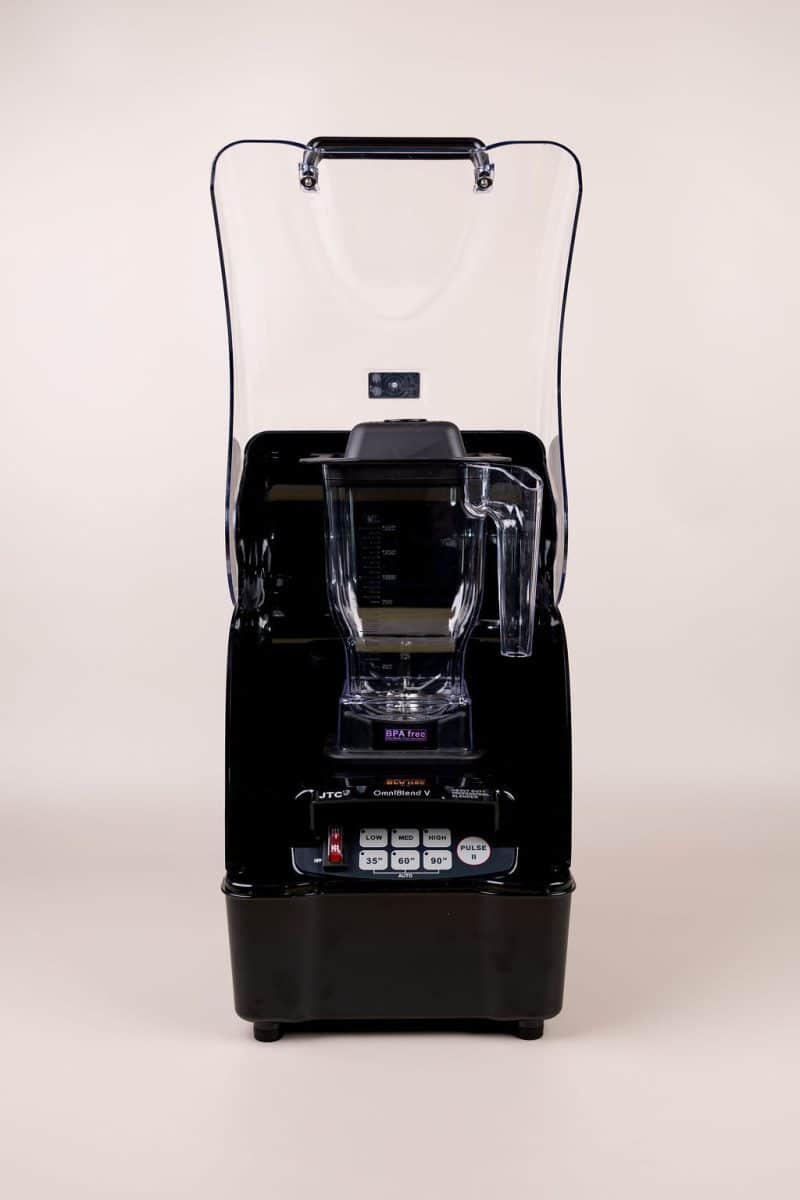 OmniBlend V in the sound enclosure with the lid open
