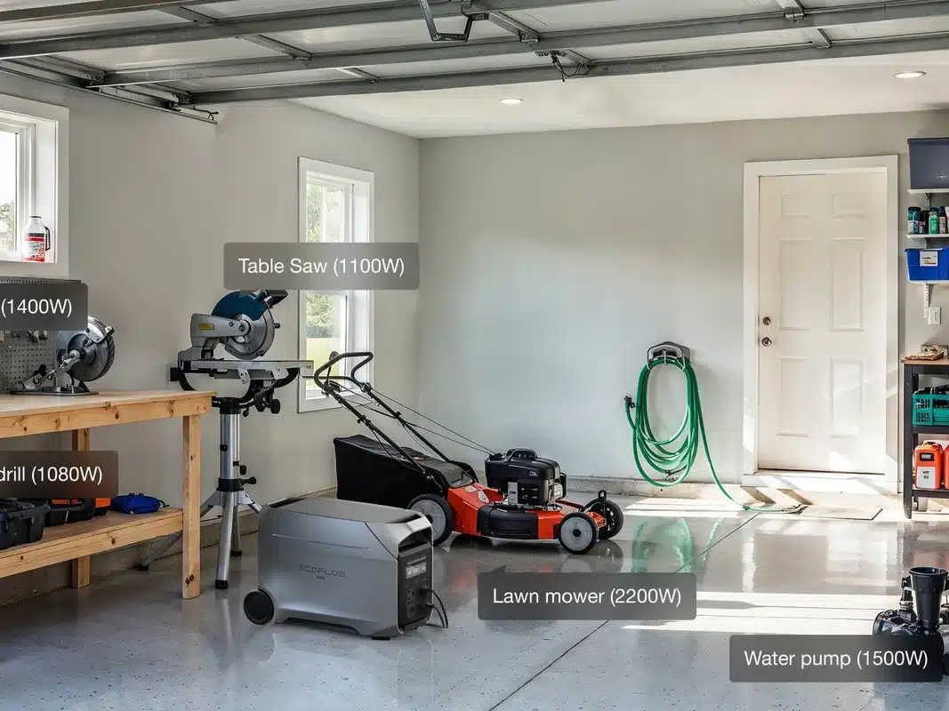 EcoFlow DELTA 3 Ultra Plus powering tools in a garage