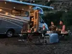 EcoFlow DELTA Pro 3 at a campsite beside a motorhome