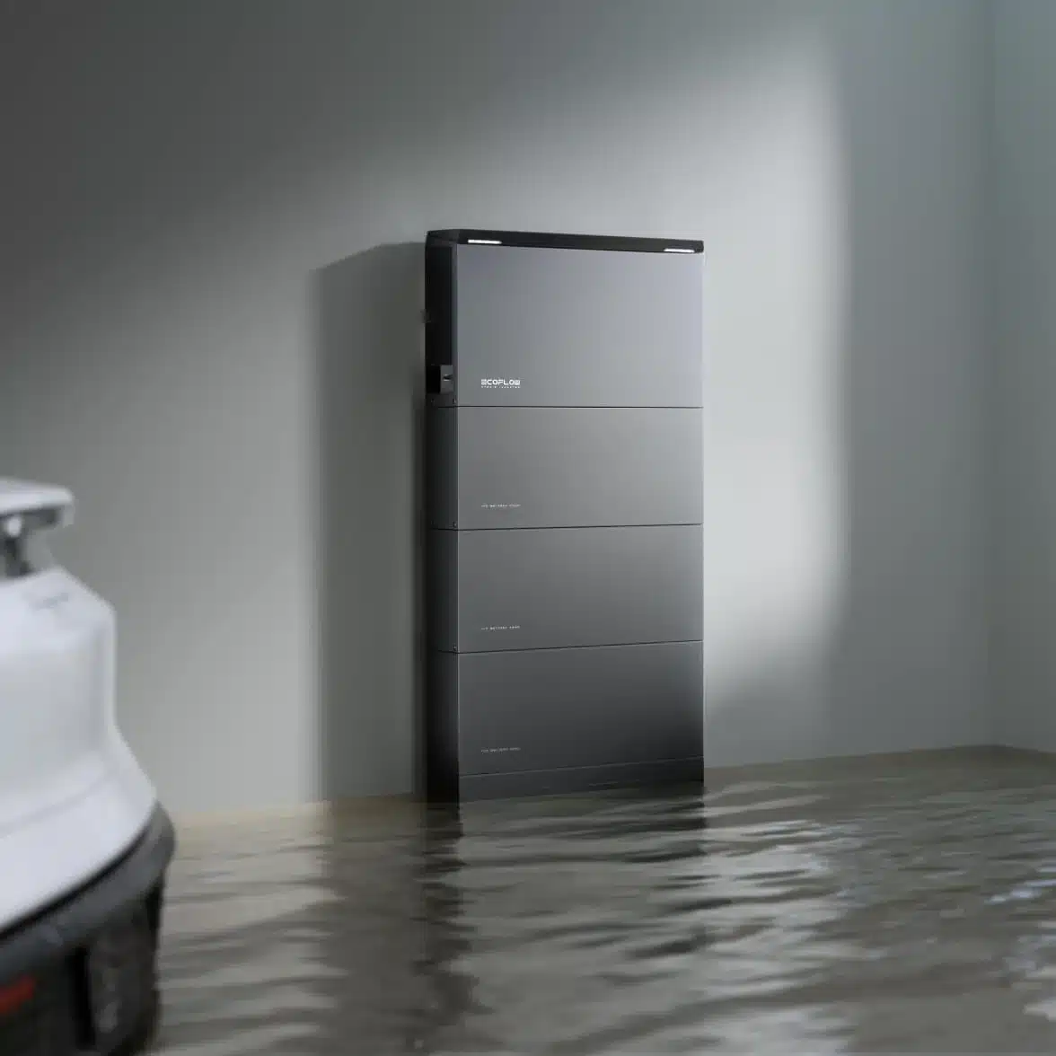 EcoFlow OCEAN 2 battery stack standing in water, IP66 rated