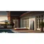 EcoFlow OCEAN 2 Plus Single-Phase inverter and batteries on an outside wall beside a pool