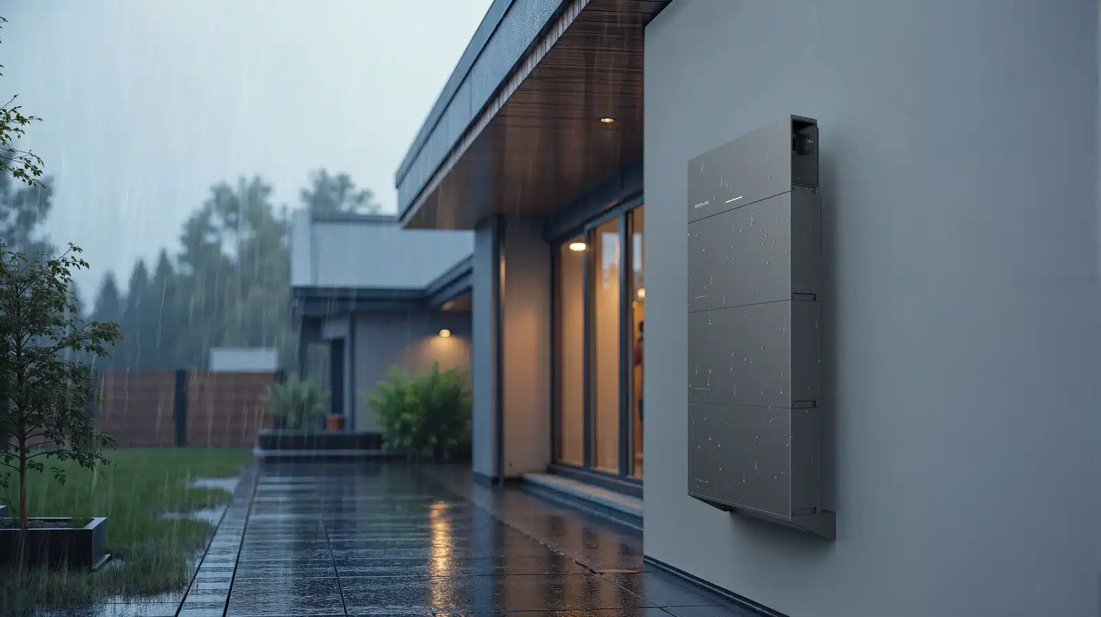 EcoFlow PowerOcean Single-Phase wall-mounted outdoors in the rain, IP65 rated