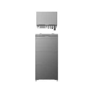EcoFlow PowerOcean Plus three-phase inverter above a stack of three LFP batteries